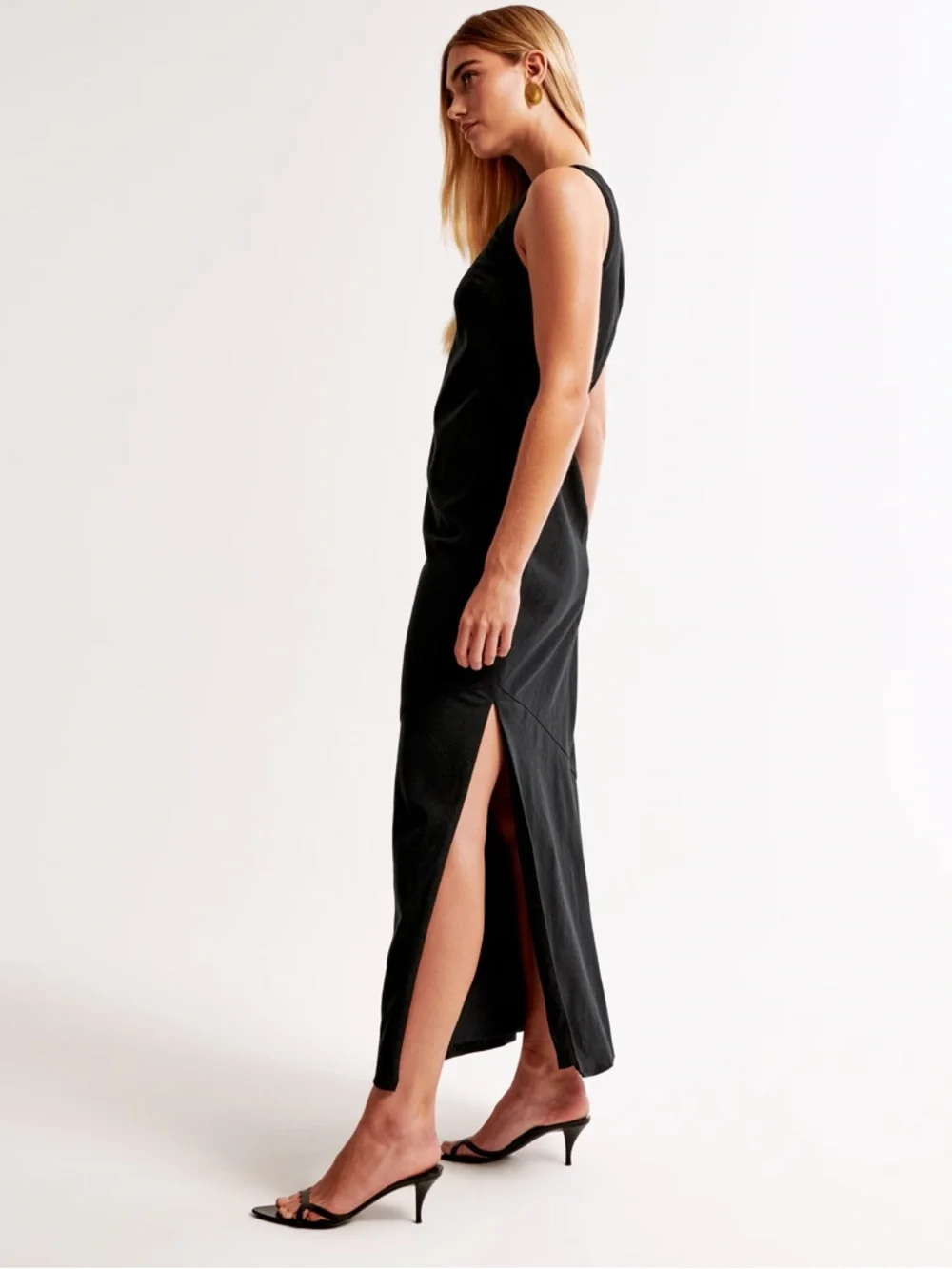 A&F High-Neck Linen-Blend Maxi Dress